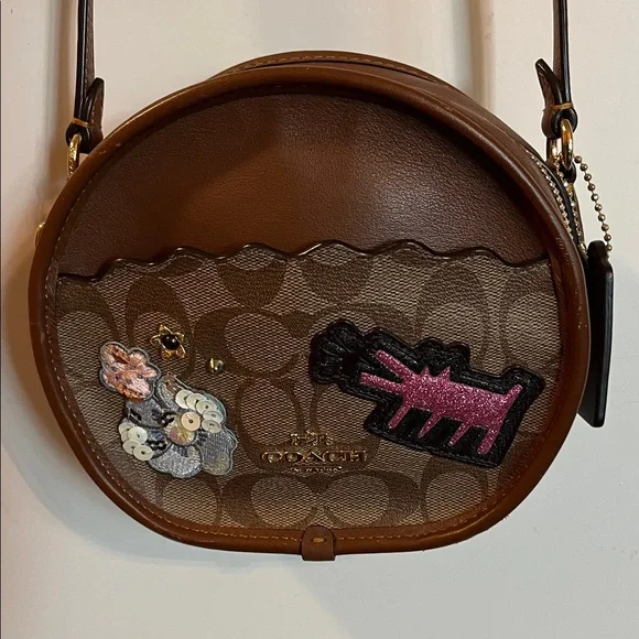 Special Edition Coach by Keith Haring Brown and Tan Mini Canteen Crossbody - Picture 1 of 10